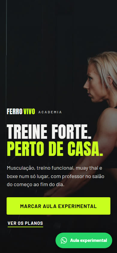 Print da página de exemplo da Academia Ferro Vivo no celular
